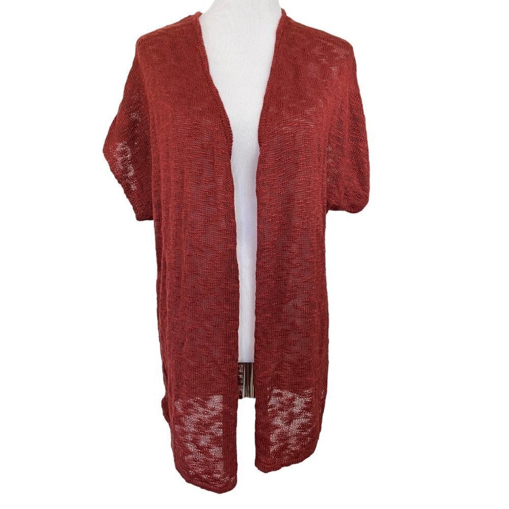 Catherine Malandrino Morocco Red Open Front Short Sleeve Cardigan Sweater Large